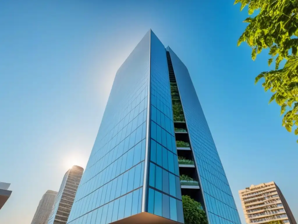 Edificio moderno en armonía con la naturaleza Un rascacielos moderno refleja innovación en Marketing de influencers inmobiliario internacional