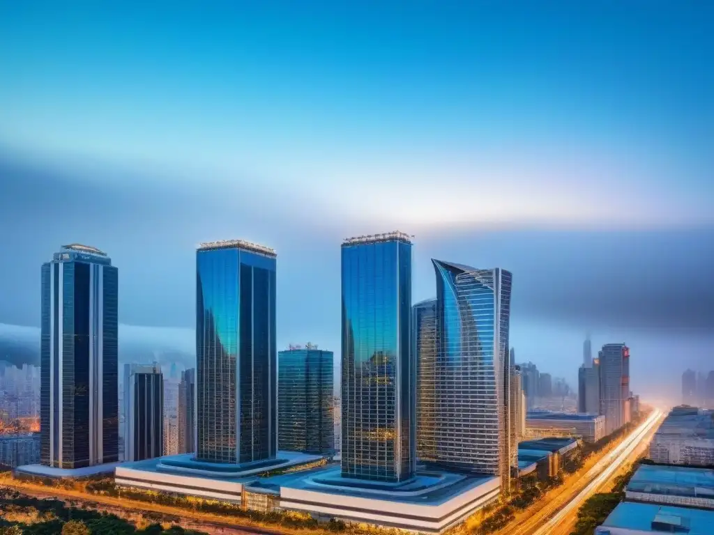 Rascacielos de lujo en metrópolis vibrante Rascacielos moderno rodeado de una bulliciosa ciudad, reflejando éxito y crecimiento en la planificación estratégica salida inversionistas M&A