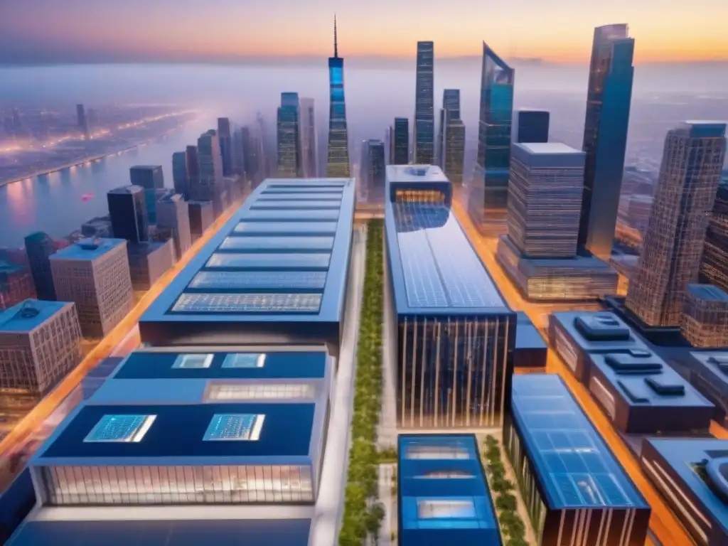 Skyscraper futurista en ciudad de Norteamérica Un rascacielos moderno rodeado de la bulliciosa ciudad de Norteamérica