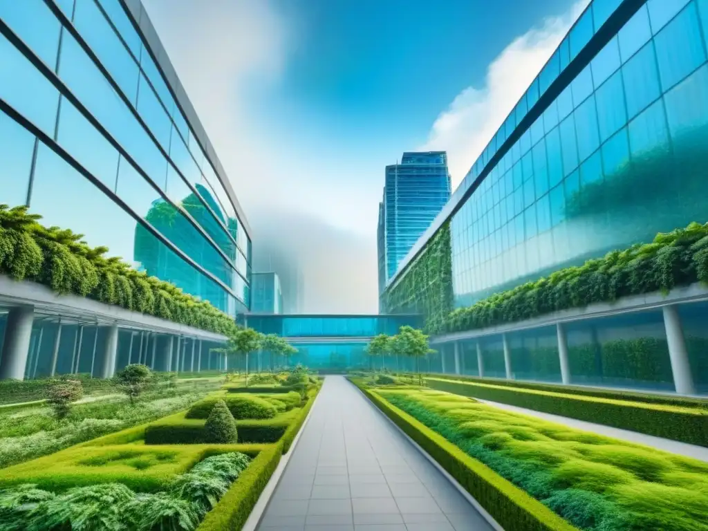 Rascacielos moderno rodeado de naturaleza: inversión sostenible y lujo urbano Rascacielos moderno rodeado de vegetación, maximizando ganancias mediante derechos propiedad