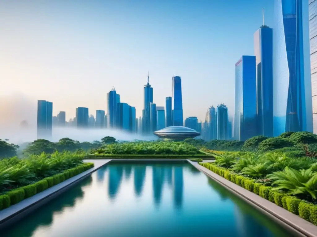 Arquitectura moderna en entorno urbano y natural Rascacielos moderno rodeado de naturaleza, reflejando el atractivo de propiedades exclusivas para inversionistas globales