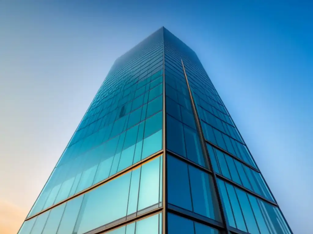 Edificio de vidrio transparente: transparencia en el mercado inmobiliario Un rascacielos moderno y transparente, simbolizando la ética en el mercado inmobiliario internacional