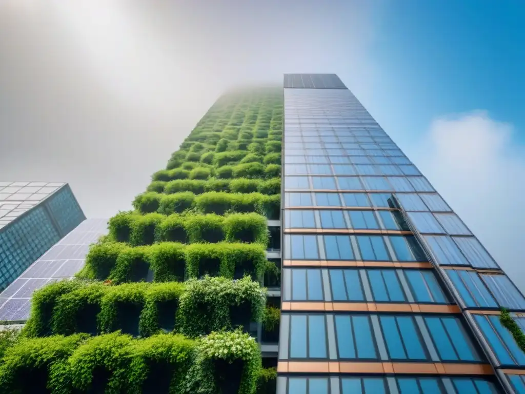 Rascacielos sostenible: fusión eco-urbana en Norteamérica Un rascacielos sostenible destaca entre la vegetación, reflejando la armonía entre tecnología verde y urbanismo