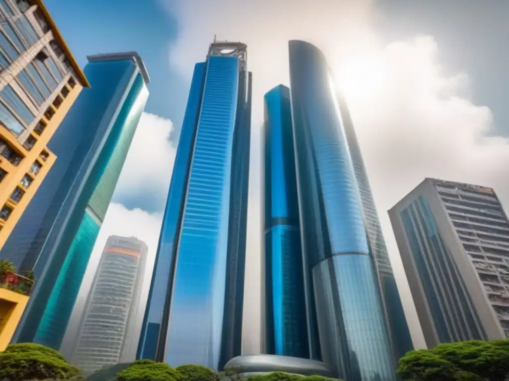 Complejo de rascacielos futurista en ciudad latinoamericana Rascacielos ultramoderno en ciudad latinoamericana con vibrante actividad turística y impacto en el mercado inmobiliario