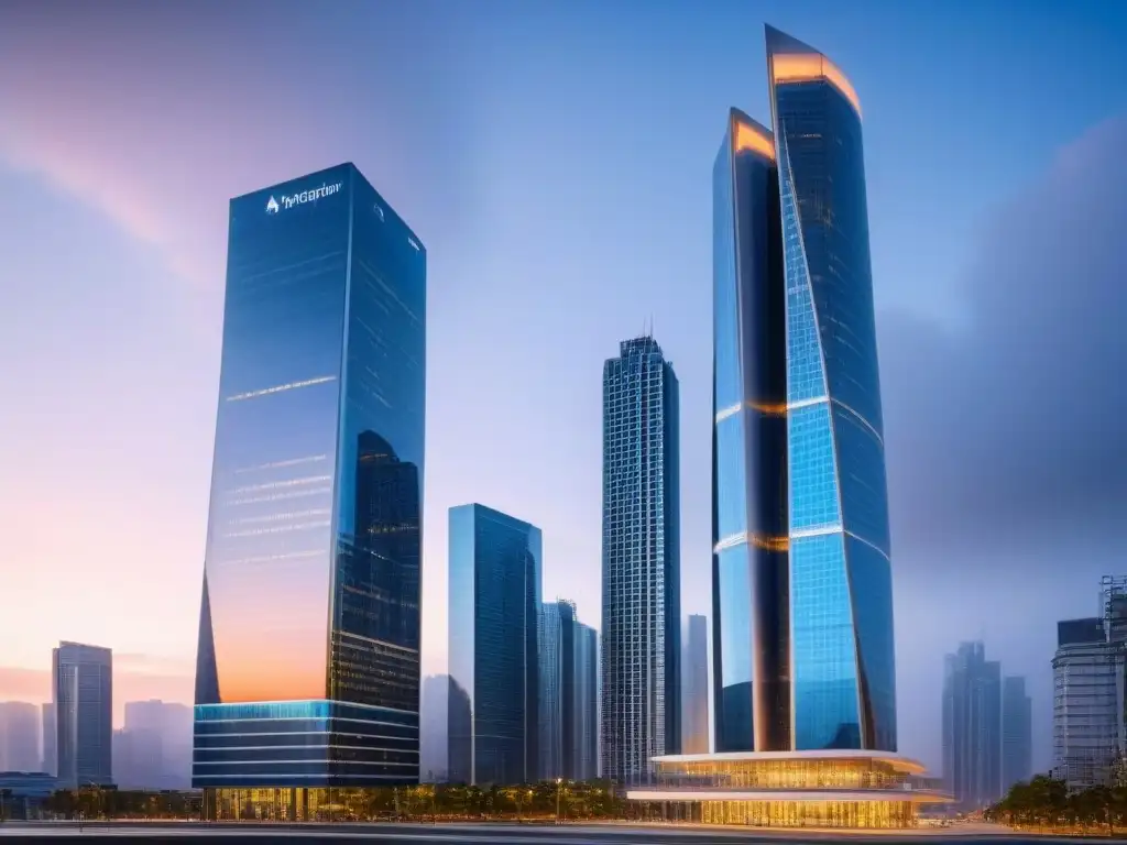 Rascacielos inteligente: innovación en North America Un rascacielos ultramoderno en una metrópolis bulliciosa con fachadas de vidrio, reflejando el vibrante paisaje urbano
