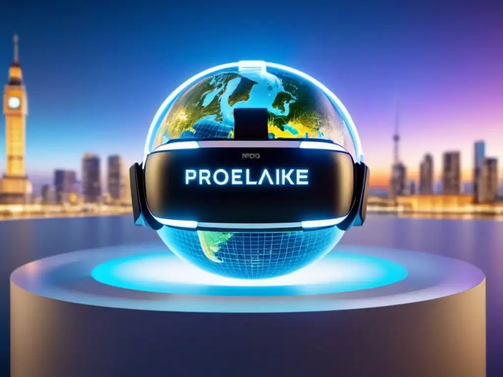 Inmersión global: Realidad virtual para inversiones inmobiliarias Realidad virtual con globo digital y datos de inversiones inmobiliarias internacionales