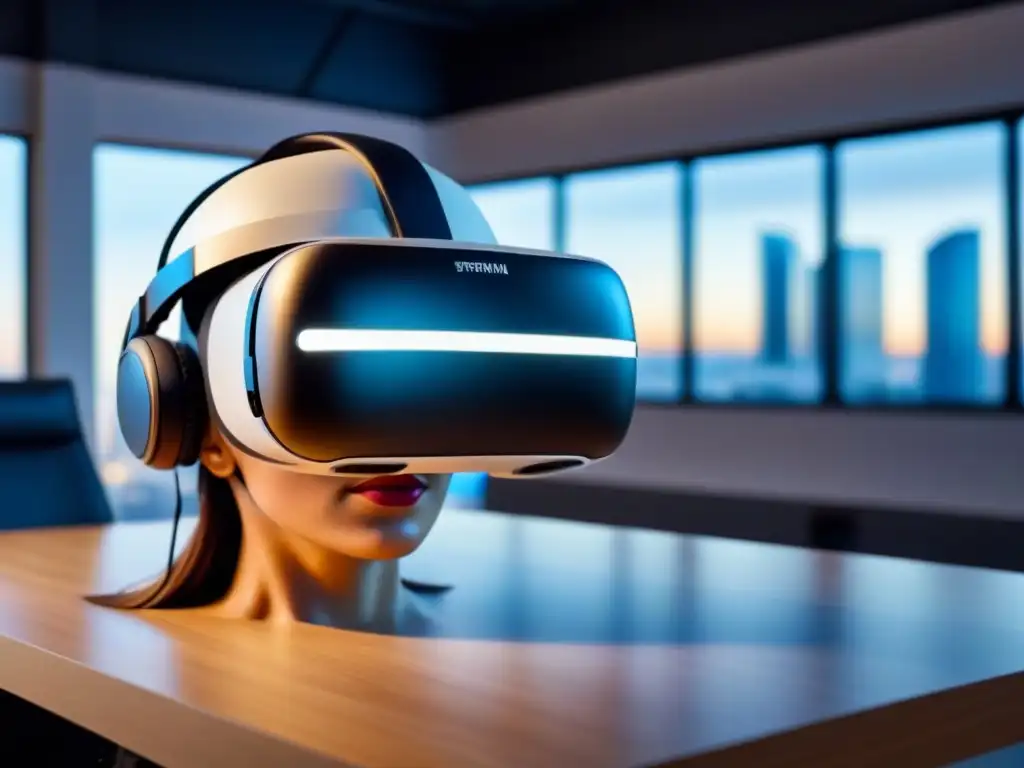 Realidad virtual inmersiva para invertir en propiedades Realidad virtual: protección inversiones inmobiliarias en un entorno futurista de oficina