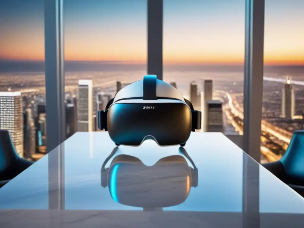 Innovación inmobiliaria: rascacielos futurista y realidad virtual Realidad virtual para inversionistas inmobiliarios: fusionando lo físico y lo virtual en un rascacielos futurista con datos de inversión