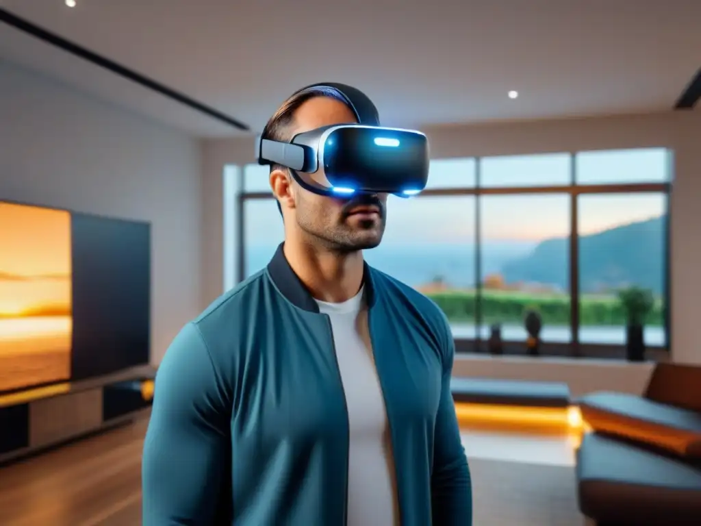 Realidad aumentada inmersiva en propiedad de lujo Explora con realismo una lujosa propiedad en Norteamérica a través de la realidad aumentada, con profesionales inmersos en la experiencia