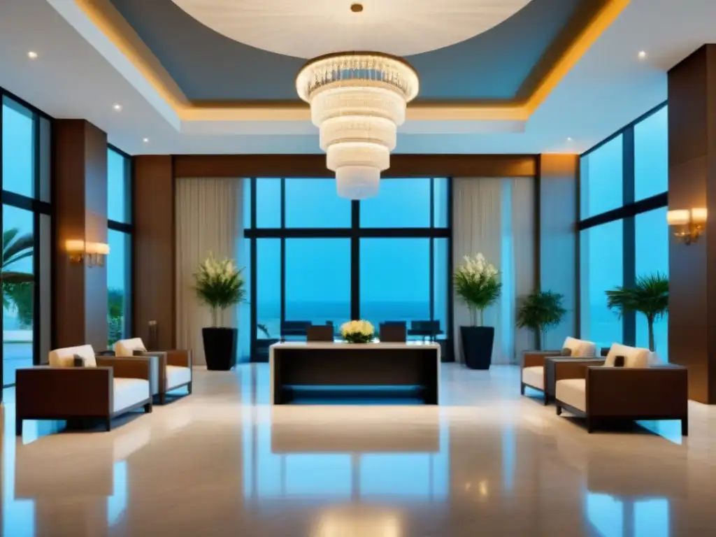 Exclusivo lobby de resort de lujo para timeshare: elegancia y confianza Recepción de lujo en resort de tiempo compartido, ambiente exclusivo y seguro, protección inversores tiempo compartido