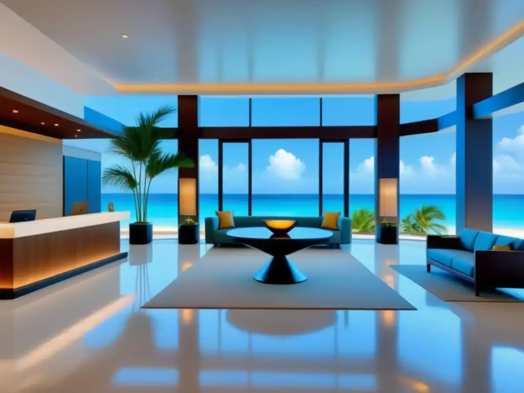 Exclusivo lobby de resort de lujo frente al mar Recepción de resort de lujo con vista a la playa