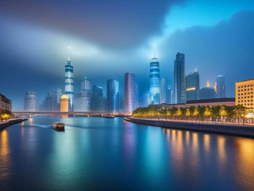 Colaboración global en reconstrucción urbana al atardecer Invertir en reconstrucción inmobiliaria internacional: equipo diverso planifica en ciudad moderna iluminada al atardecer