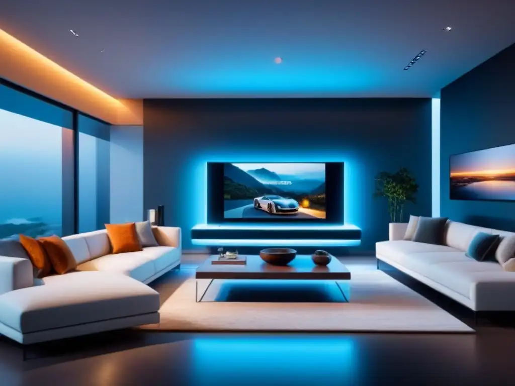 Interior de hogar inteligente futurista: IoT integrado Experimenta la recuperación del mercado inmobiliario postpandemia con un hogar inteligente futurista integrado con IoT