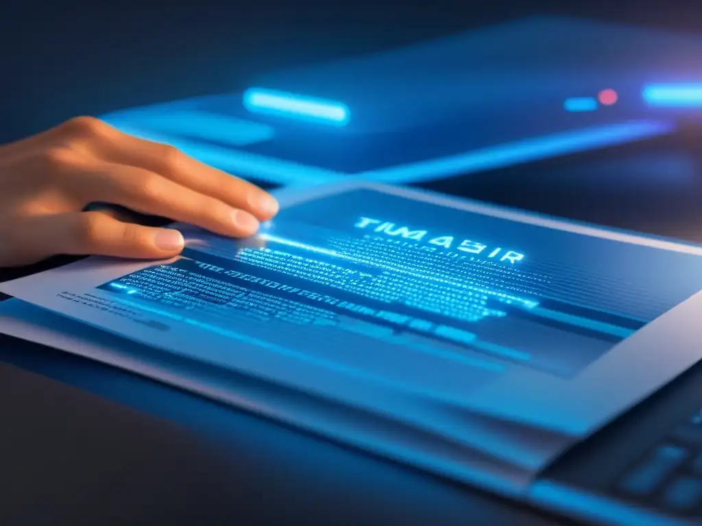 Red de Blockchain Futurista para Inversiones en Tiempo Compartido Una red blockchain futurista rodeada de documentos legales sobre inversiones internacionales en tiempo compartido