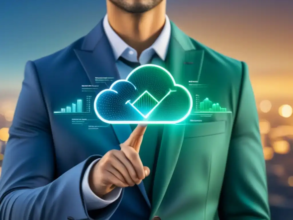 Red de plataformas digitales en la nube: innovación financiera Una red futurista de plataformas en la nube para inversionistas, con interfaces transparentes y gráficos financieros