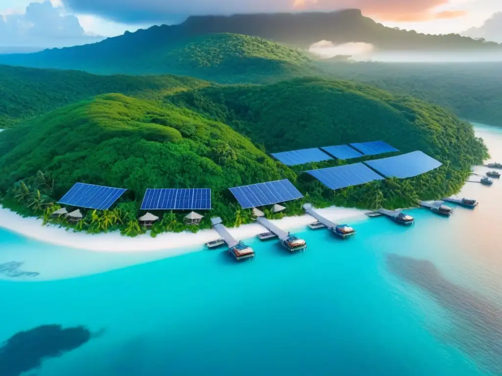 Resort ecológico de lujo entre mar y selva: turismo sostenible en acción Un refugio ecológico internacional con arquitectura moderna, rodeado de naturaleza exuberante y aguas turquesa