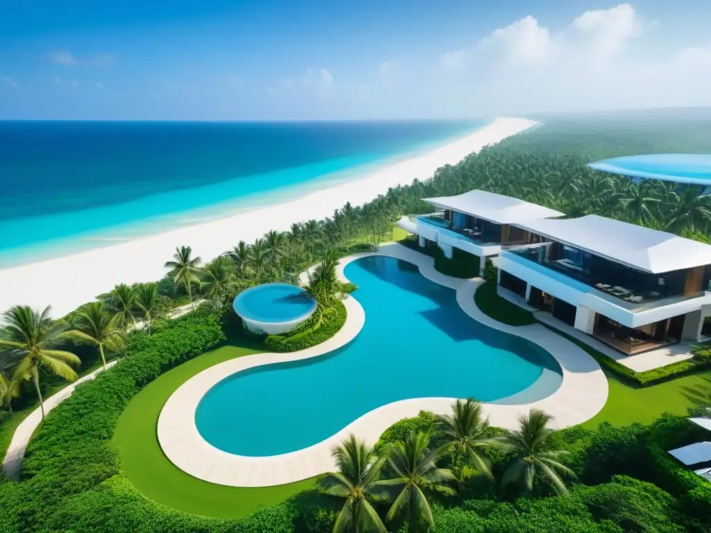 Resort de lujo: oasis exclusivo en playas tropicales Un refugio exclusivo con arquitectura moderna y playas paradisíacas, reflejando el mercado inmobiliario y sus regulaciones