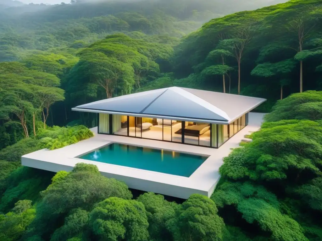 Refugio exclusivo en el bosque: arquitectura moderna y naturaleza Refugio exclusivo de tendencias arquitectónicas en bosque exuberante, con diseño minimalista y piscina infinita privada
