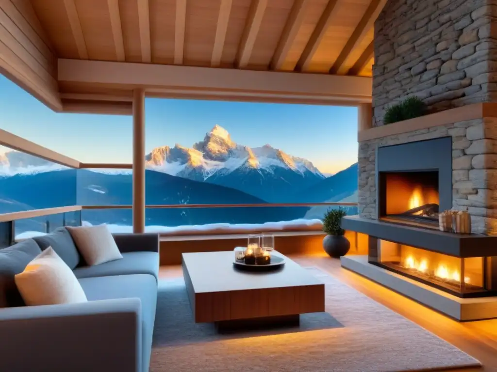 Chalet de lujo en la montaña: vista panorámica 8k Un refugio de montaña de lujo en un entorno alpino nevado