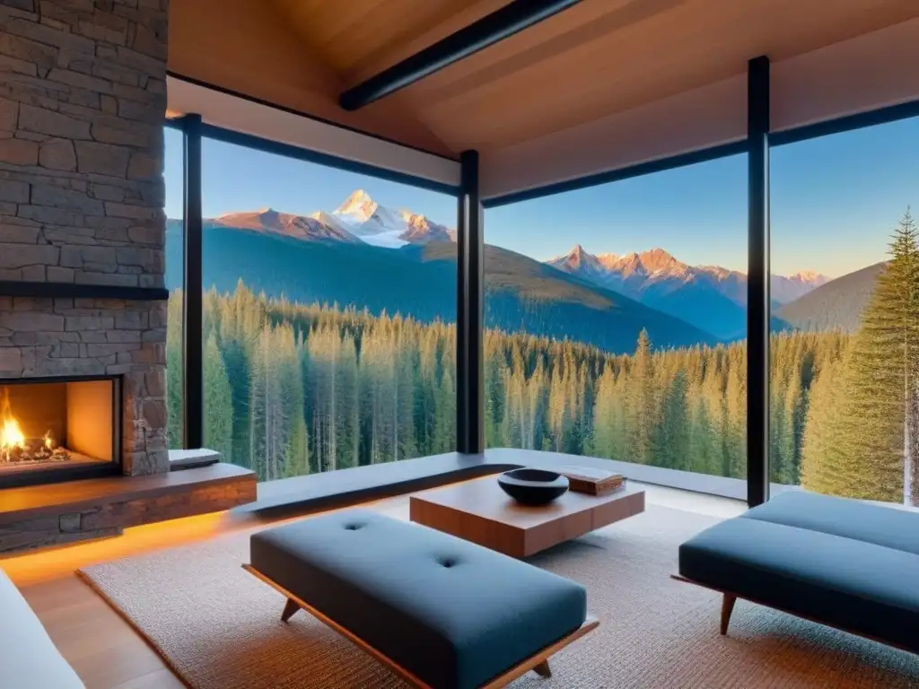 Refugio de montaña de lujo: diseño ultramoderno en medio de la naturaleza Un refugio de montaña de lujo en medio de la naturaleza, con diseño ultramoderno y vistas panorámicas a picos nevados