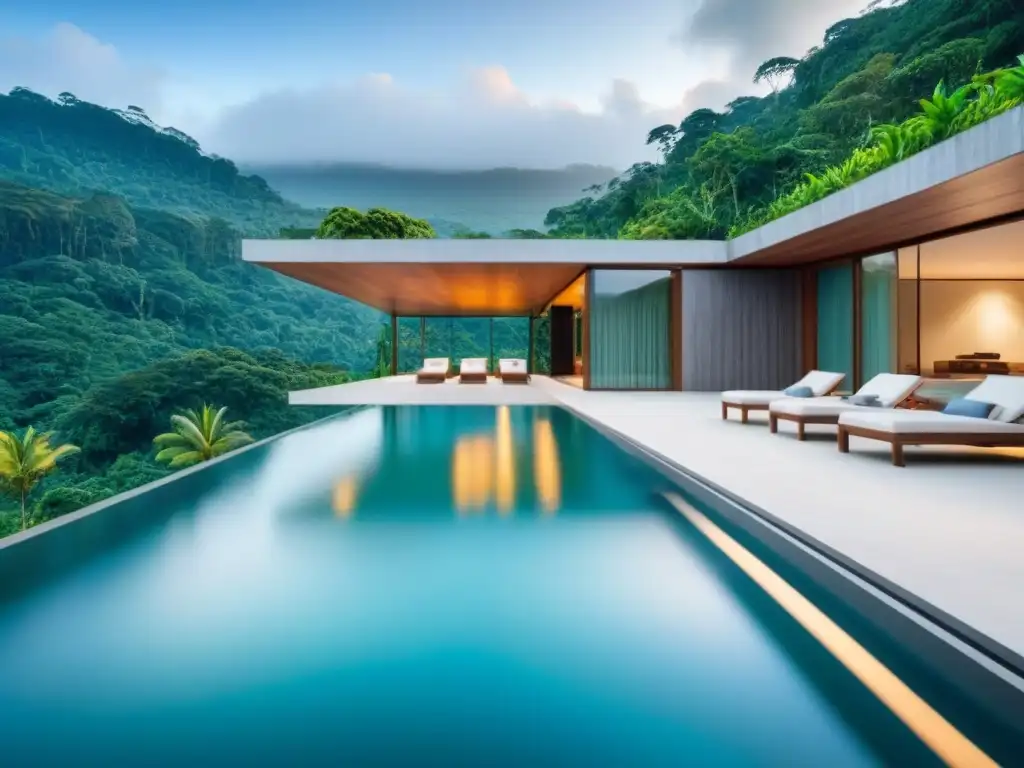 Refugio eco-lujoso en selva tropical: arquitectura moderna y sostenible Refugio de lujo sostenible en la selva tropical, con diseño arquitectónico moderno integrado a la naturaleza