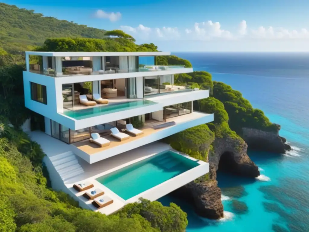 Villa de lujo sobre acantilado con vistas al mar turquesa Un refugio de lujo con vista al mar turquesa y piscina infinita