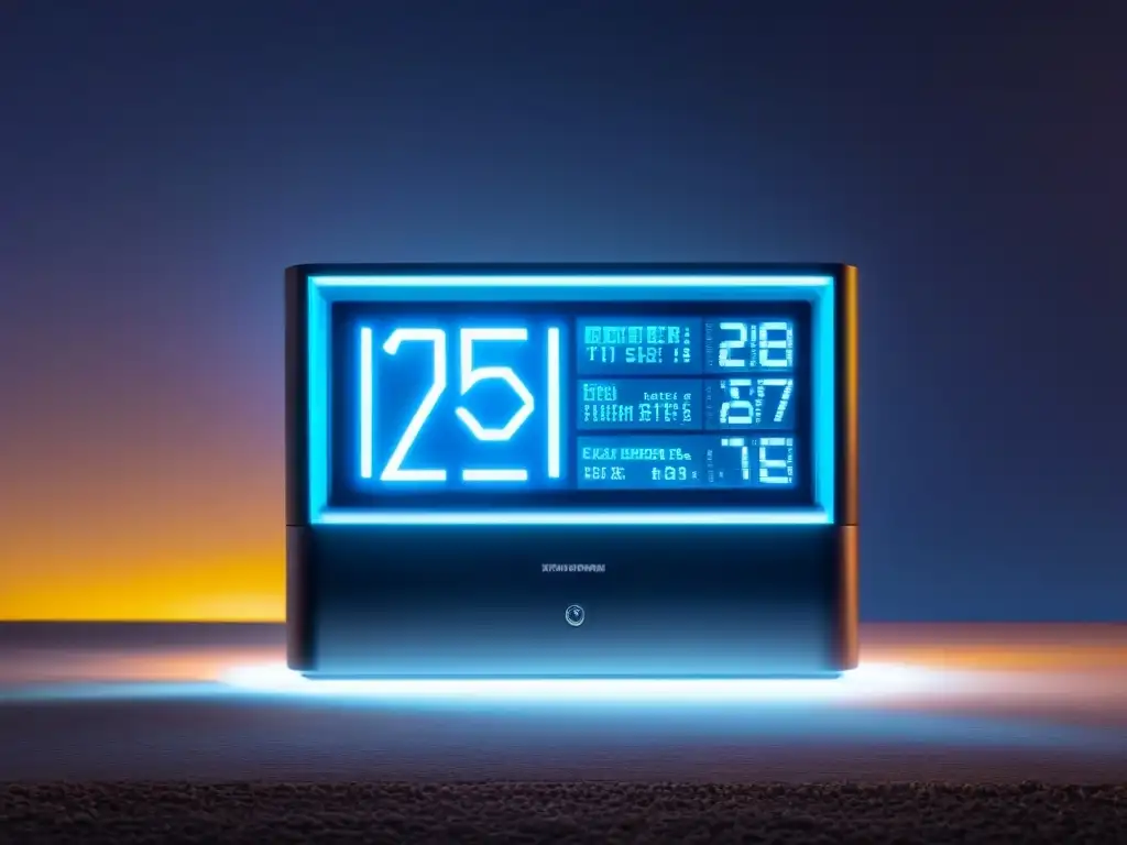 Reloj digital del futuro: zonas horarias globales interconectadas Reloj digital futurista con zonas horarias y red global, ilustrando 'Estrategias innovadoras reventa tiempo compartido'