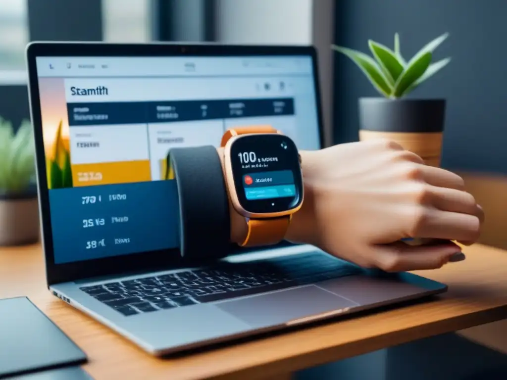 Smartwatch futurista para gestión del tiempo Un reloj inteligente futurista muestra apps para mejorar gestión tiempo compartido tecnología