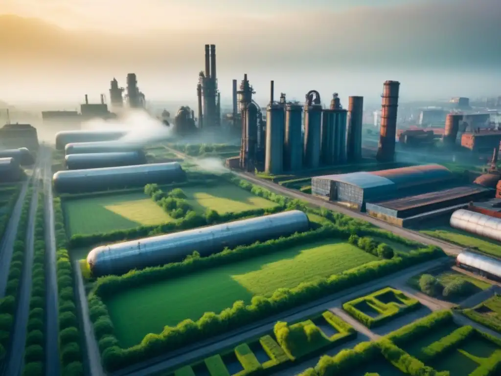 Contrastes urbanos: fábricas abandonadas frente a rascacielos futuristas El renacer de ciudades postindustriales: fábricas abandonadas junto a rascacielos futuristas