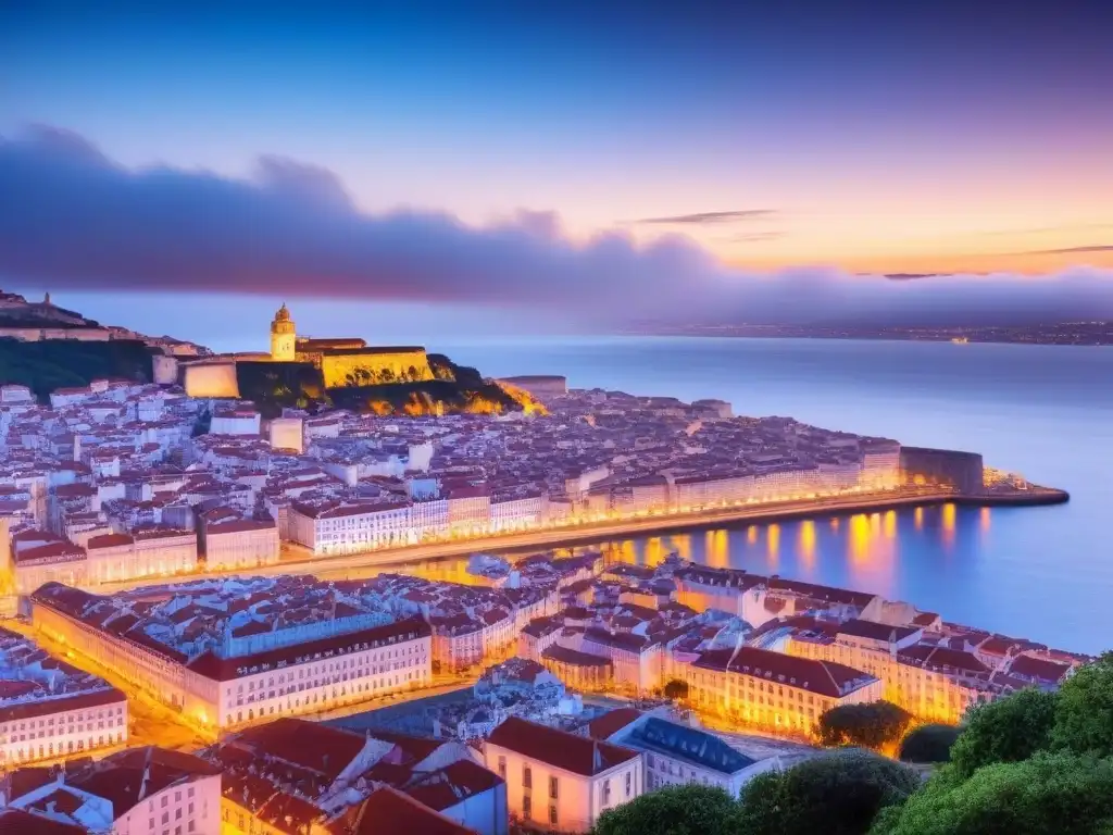 Renovación urbana en Lisboa: atardecer vibrante Renacimiento urbano en Lisboa: atardecer vibrante que fusiona arquitectura histórica con rascacielos modernos
