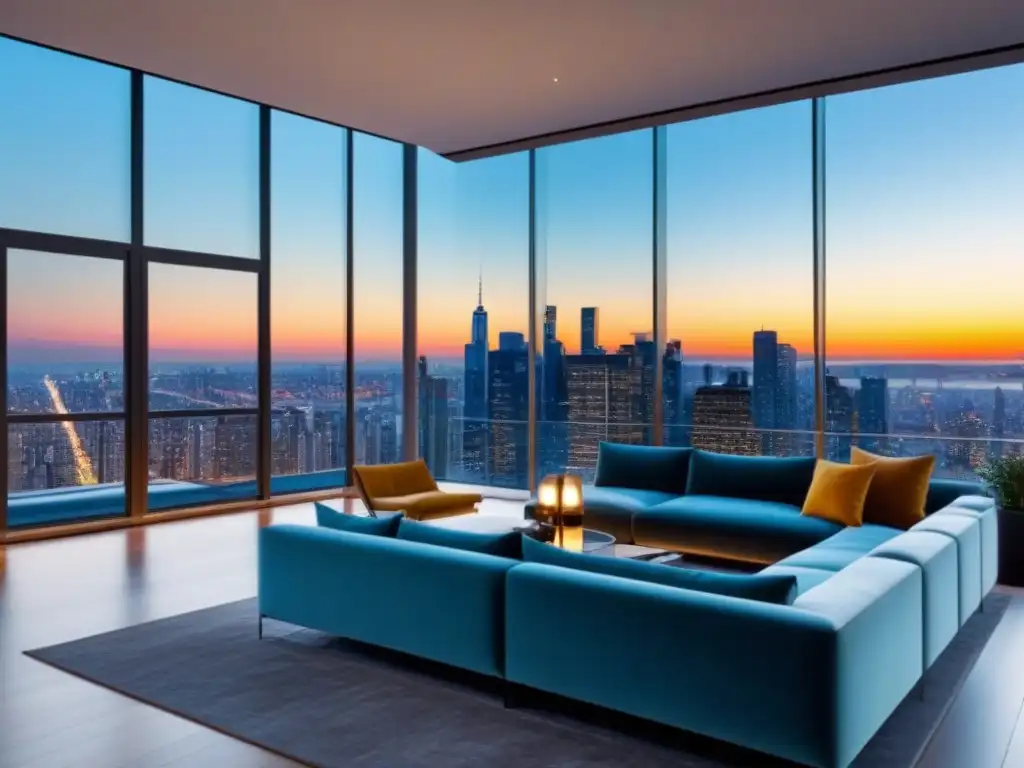 Penthouse de lujo con vista panorámica en ciudad cosmopolita Renovaciones inmobiliarias éxito internacional: Penthouse moderno de lujo con vistas panorámicas a la ciudad y diseño elegante