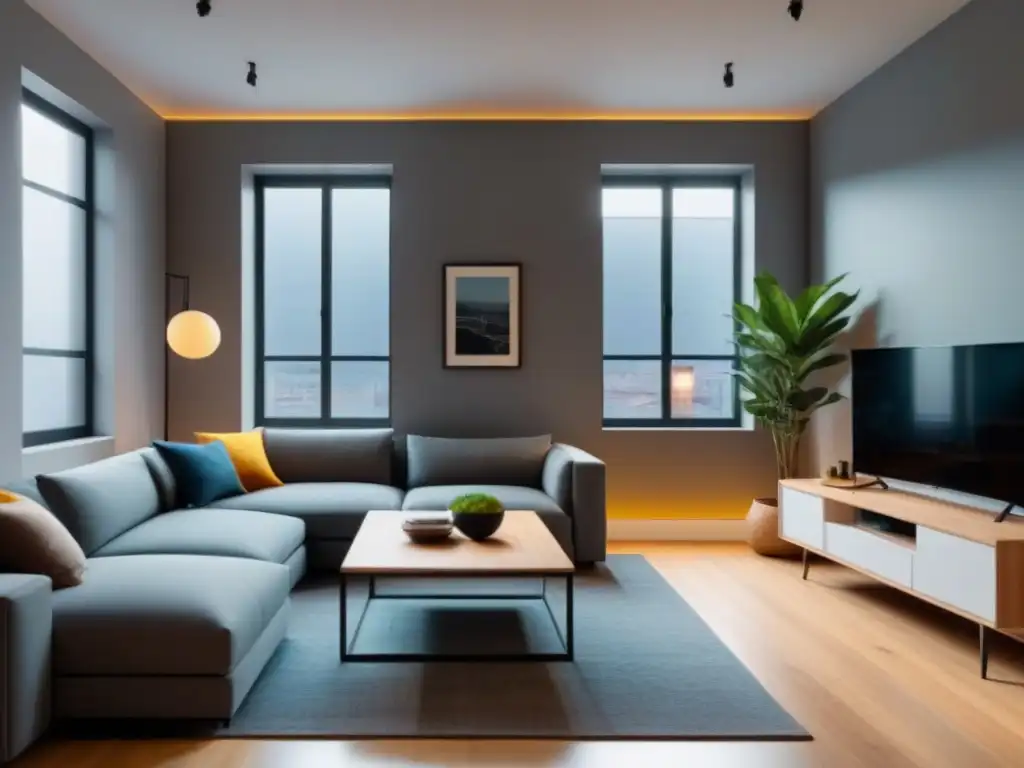 Salón urbano moderno: inteligente y luminoso Renovaciones inteligentes en espacios pequeños: Salón urbano moderno con muebles funcionales y toques de color