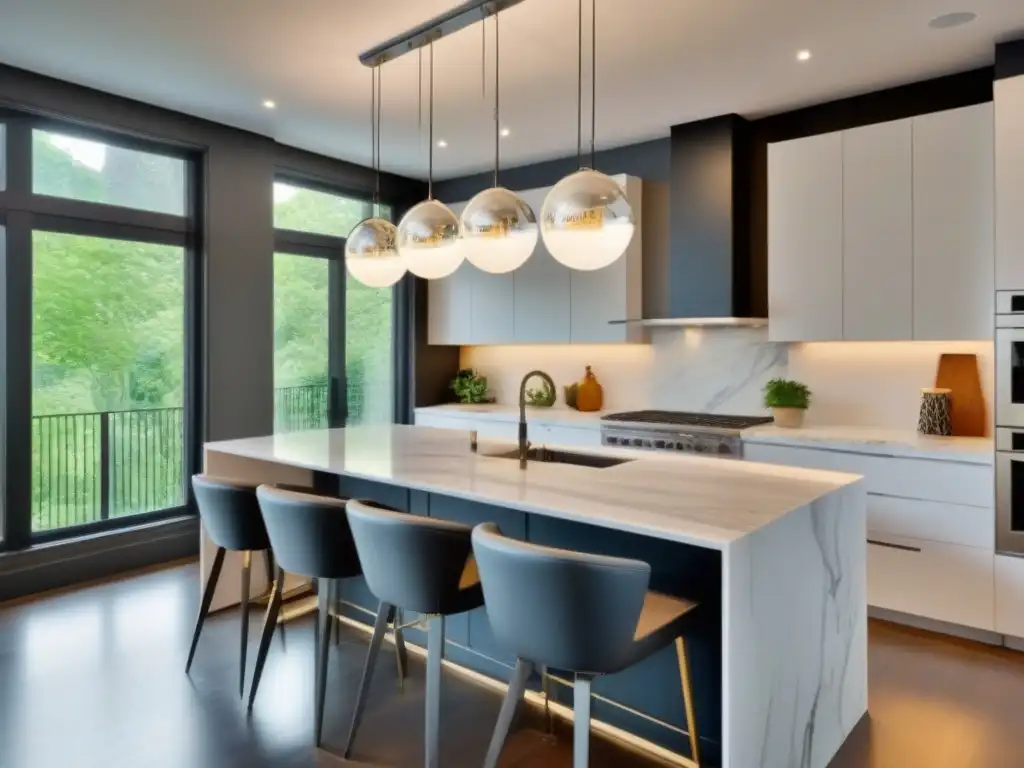 Renovación de cocina de lujo con mármol y acero inoxidable Guía para renovaciones lucrativas en el mercado inmobiliario: Imagen de cocina moderna, elegante y luminosa con detalles de lujo y diseño minimalista