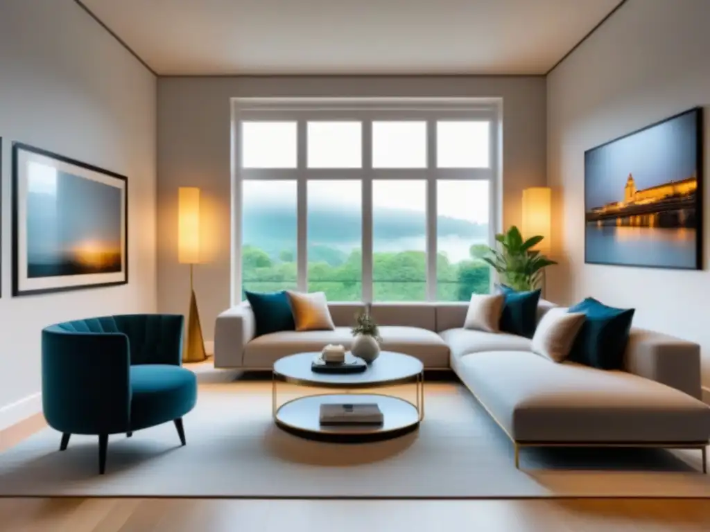 Sala de estar de lujo en propiedad renovada con mobiliario elegante y decoración sofisticada Renovaciones para aumentar rentabilidad alquiler: Amplio salón moderno y lujoso con muebles elegantes, decoración refinada y ventanales luminosos