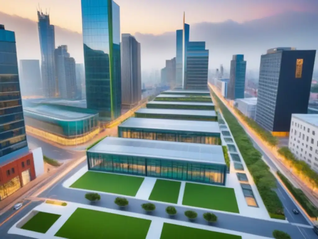 Vistas aéreas: Coworking en la ciudad moderna Rentabilidad espacios coworking ubicación: Vista aérea de la ciudad con modernos espacios coworking estratégicamente ubicados