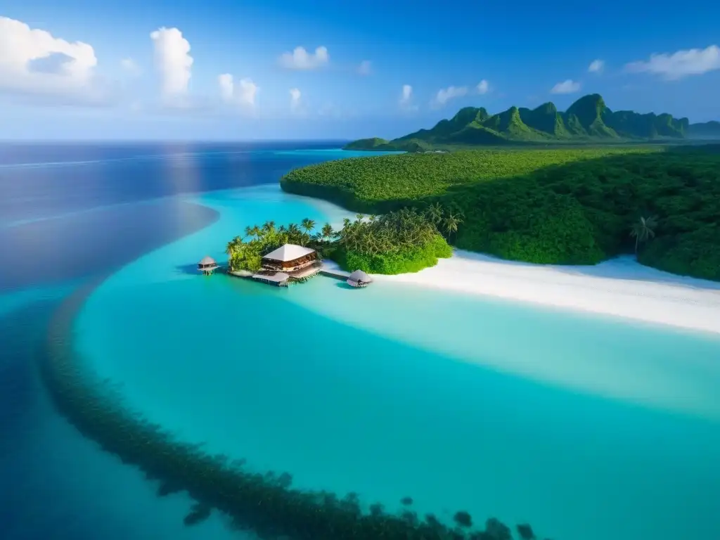 Paraíso exclusivo: alquila tu isla privada de lujo Rentabilidad alquiler isla privada: Una isla privada lujosa rodeada de aguas turquesas, con una villa moderna y yate anclado en la costa