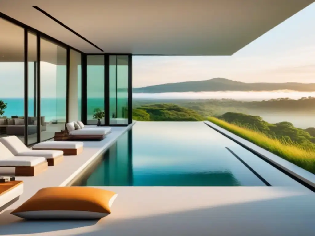 Residencia de bienestar de lujo en entorno natural Residencia de bienestar de lujo en paisaje verde, con piscina infinita y deck de yoga al aire libre