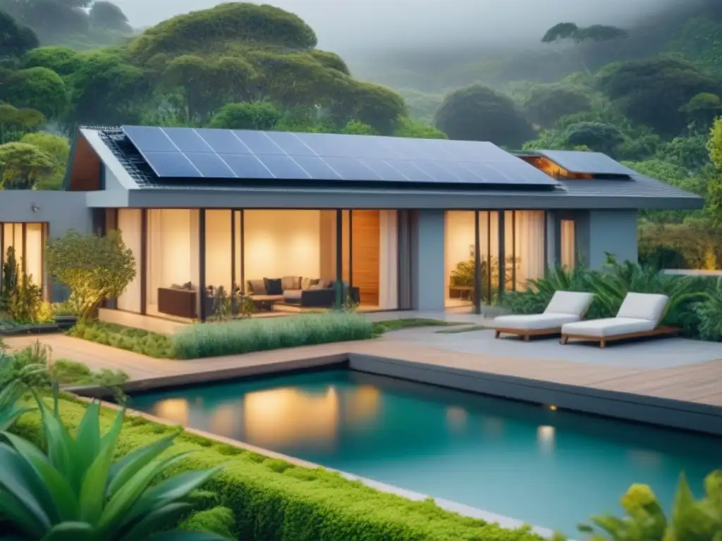 Residencia ecológica moderna: armonía sostenible entre naturaleza y diseño Residencia ecoamigable con diseño sostenible y entorno natural