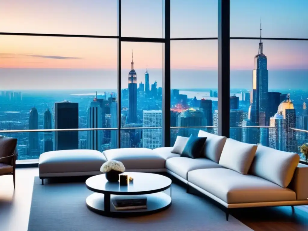 Penthouse de lujo con vista panorámica en ciudad cosmopolita Residencia exclusiva con vista panorámica de la ciudad, diseño elegante y lujosos acabados