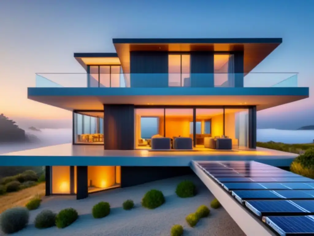 Casa futurista con paneles solares transparentes integrados Residencia futurista con paneles solares transparentes, reflejando las tendencias hipotecas residenciales 2023