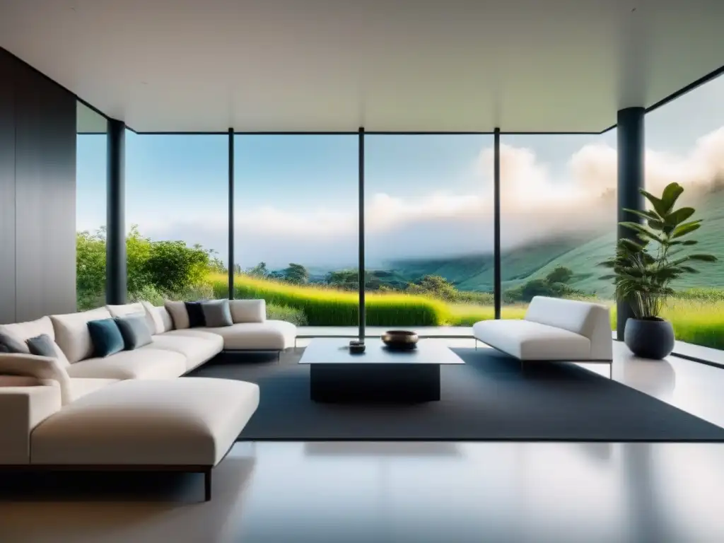 Residencia inteligente futurista: tecnología de vanguardia en un hogar elegante Residencia futurista con tecnología avanzada y diseño elegante, en armonía con la naturaleza