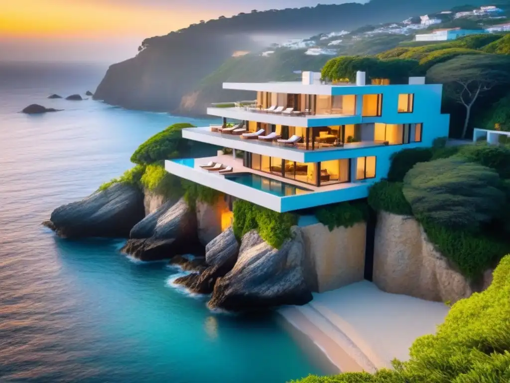Residencia de lujo en acantilado con infinity pool y vistas al mar Residencia de lujo sobre acantilado con piscina infinita y vistas al mar al atardecer, ideal para compradores de propiedad de lujo