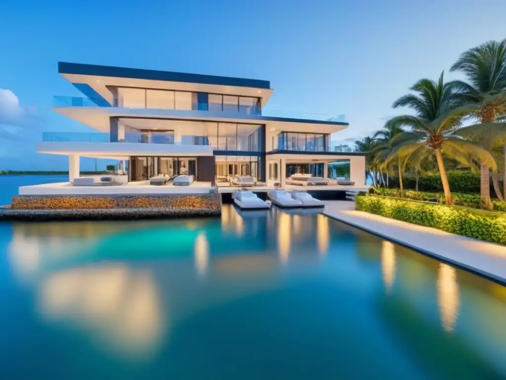 Residencia de lujo con marina privada y piscina infinita Residencia de lujo con acceso a marina privada, piscina infinita y diseño arquitectónico moderno