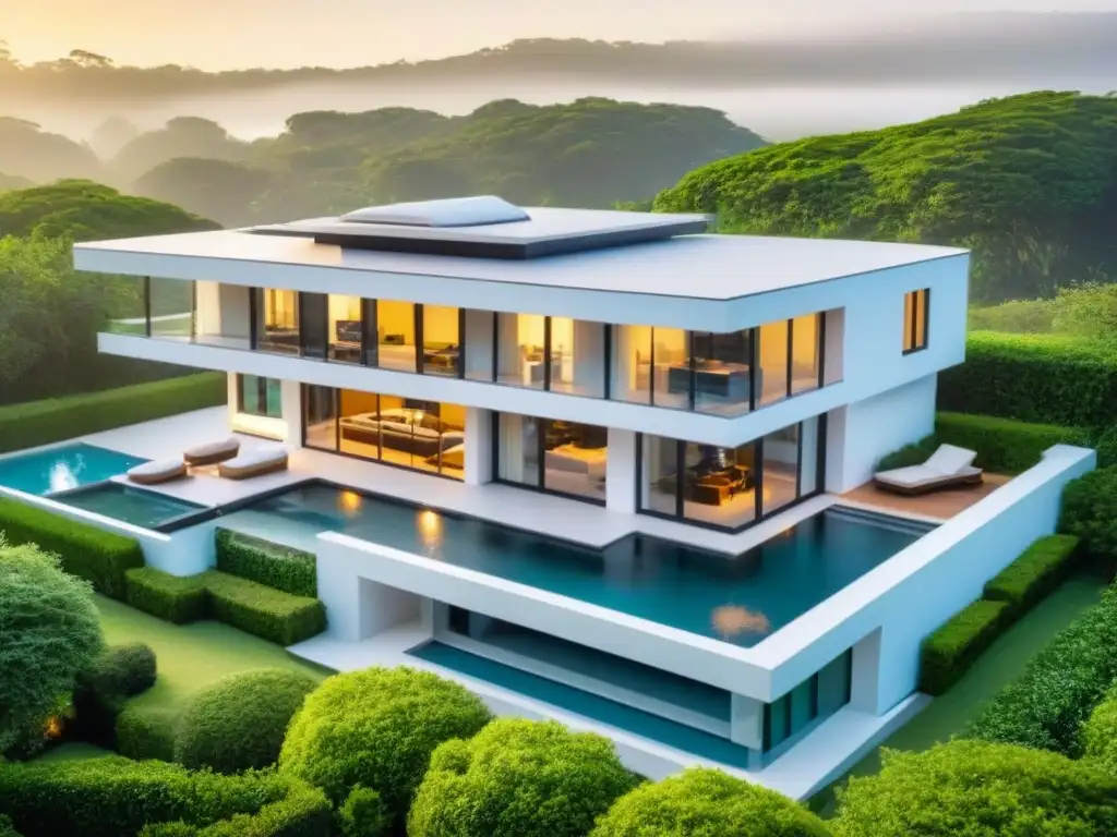 Casa de lujo: diseño moderno rodeado de naturaleza y piscina Residencia de lujo con diseño elegante, rodeada de vegetación exuberante y piscina reluciente
