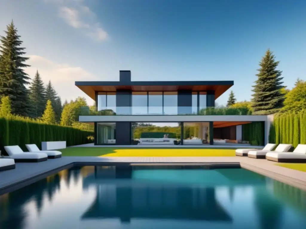 Propiedad de lujo en Canadá: arquitectura moderna y exclusividad Residencia de lujo en Canadá con jardín exuberante, piscina y vista panorámica