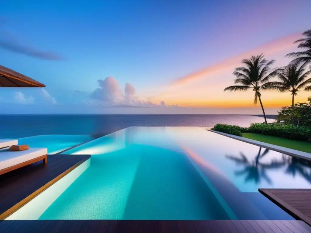 Villa de lujo con piscina infinita en paraíso tropical Residencia de lujo frente a la playa con piscina infinita, atardecer tropical y vistas al mar