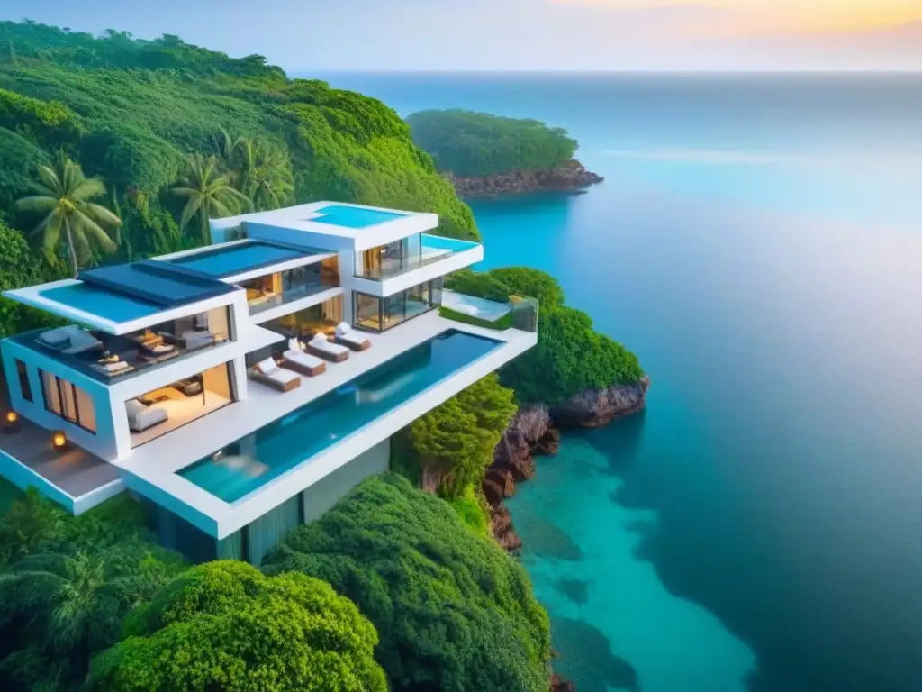 Villa de lujo frente al mar: moderna arquitectura y piscina infinita Residencia de lujo frente al mar con diseño moderno, ventanales y piscina infinita
