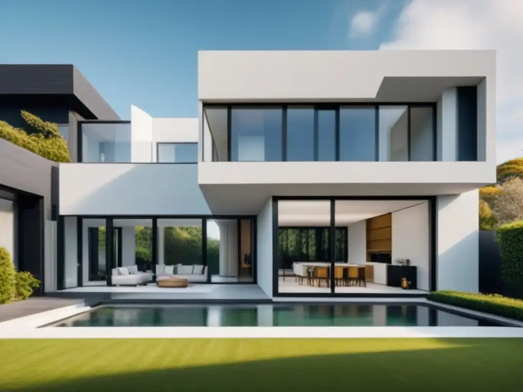 Mansión de lujo minimalista: diseño geométrico y elegancia moderna Residencia de lujo minimalista con diseño geométrico y ventanales