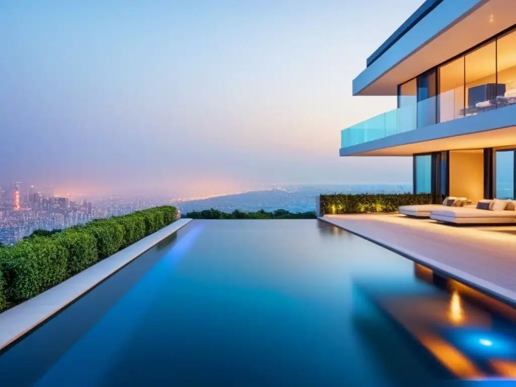 Mansión de lujo con diseño arquitectónico moderno y exquisitos detalles Residencia de lujo con piscina infinita y vistas a la ciudad