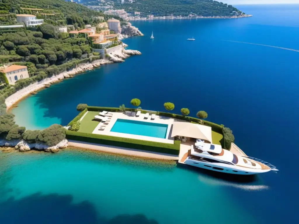 Villa de lujo con piscina infinita en la Riviera Francesa Residencia de lujo en la Riviera Francesa con piscina infinita y vistas al mar, terrazas amplias y yate privado en muelle